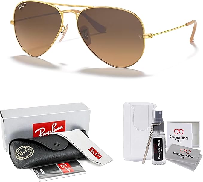 Ray-Ban RB3025 Metal POLARIZED Aviator Sunglasses For Men For Women +BUNDLE with ACCESSORY EYEWEAR KIT