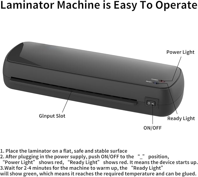 A4 Thermal Laminator Machine, 9.3-Inch Inlet, 3-10 Mil Thickness, Fast Warm-Up, Jam-Free Design, for Home Office School, Black