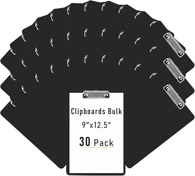 MIVIDE 30 Pack Black Clipboards, Black Plastic Clipboards, Plastic Office Clipboard 12 x 8.7 Inch Letter Size for Classroom, Teacher, School, Home, Office Supply
