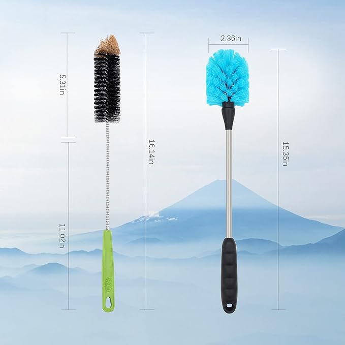 Long Bottle Brush, 17 in Bendable Cleaner Brushes for Cleaning Neck Beer Bottles, Wine, Baby Bottles, Water Bottles, Tumblers, Flask, Bird Feeder, Vase, Pipes and Brewing Supplies Black + Blue/2Pack