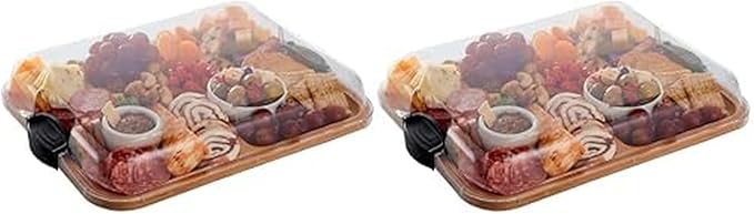 Farberware Build-A-Board Bamboo Cutting Board with Built-In Compartments & Clear Locking Lid,Black Handles – Charcuterie,Snack Tray,Food Prep and Serving Platter,(Pack of 2)