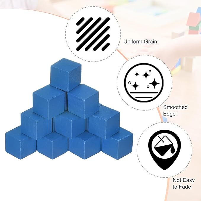 50-Pack DIY Wooden Cube, 0.4 Inch(1 Cm) Colored Natural Wood Blocks for Crafts Making Puzzle Games/Wedding/Home Decor/Dice/Building, Square Blank Block [Blue]