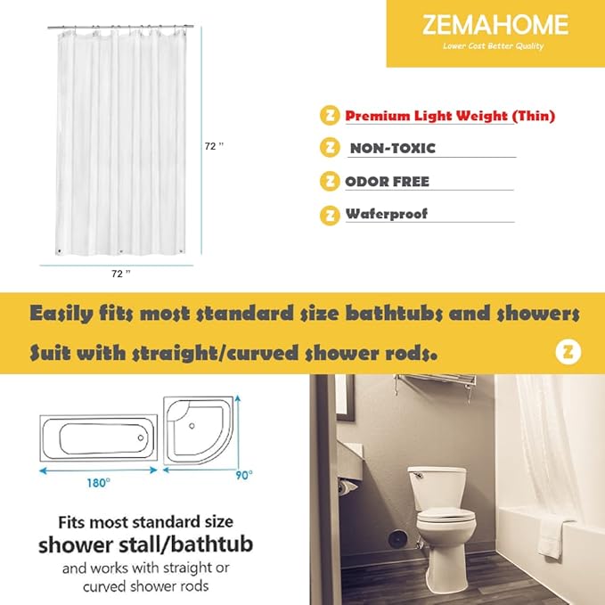 10 Pack PEVA Plastic Shower Curtain Liner Premium Light Weight 72" x 72" Clear Bathroom Shower Showroom Curtain Liner with Rustproof Metal Gromments and Weighted Magnet