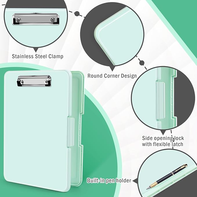 ANZNKU Clipboards with Storage, 13x9.6 Heavy Duty Nursing Clipboard Foldable, Plastic Storage Clipboard with Pen Holder, Cute Clip Board Folder for Teacher Nurse Work, School & Office Supplies(Green)