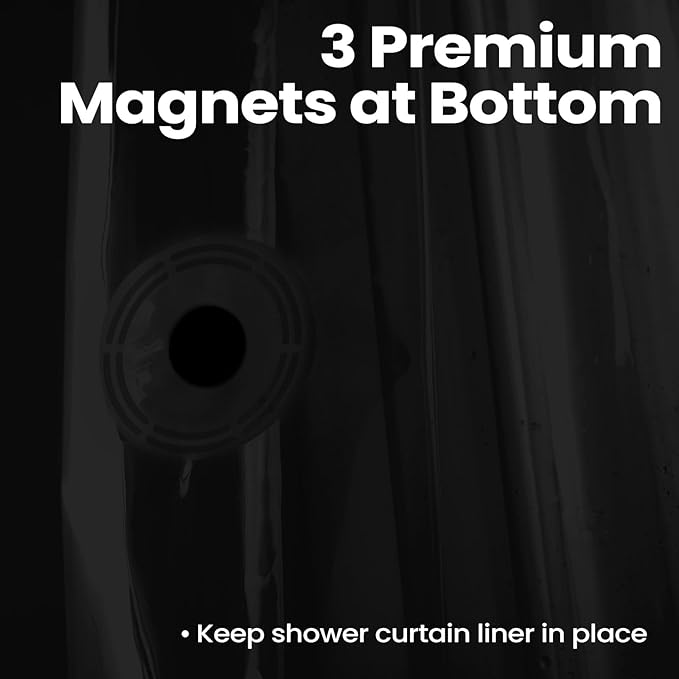 downluxe Black Shower Curtain Liner, PEVA Lightweight Plastic Shower Liner with 3 Magnets, 72" x 72" Waterproof Bathroom Curtain