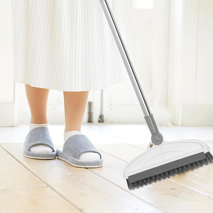 GALPADA Shower Floor Brush with Long Handle 126Cm, Stiff Bristle Scrubbing Brush for Bathroom Tile Grout and Toilet Cleaning, Gray-White Floor Scrubber for Indoor Shower and Kitchen Use