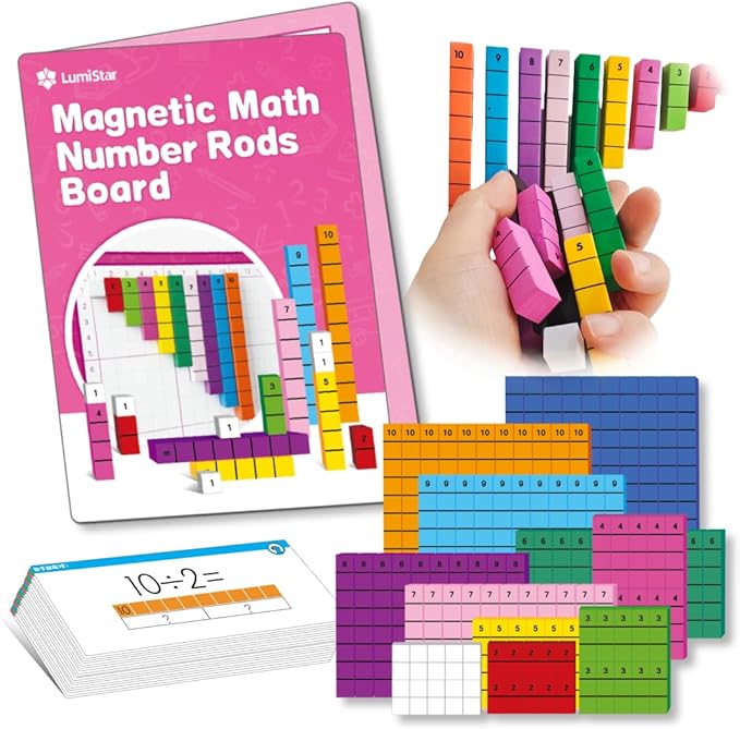 Magnetic Math Number Rods Counting Blocks and Practice Folder Set with Activity Cards, Magnetic Math Counters, Fraction Bars, Foam Math Blocks, Math Manipulatives, Classroom Must Have