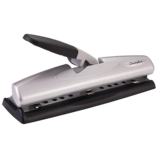Swingline Hole Punch, Desktop Hole Puncher, 12 Sheet Punch Capacity, 2-3 Holes, Adjustable, LightTouch, Black/Silver (74026)