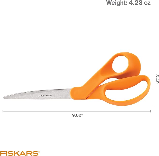 Fiskars 9-Inch Bent Dressmaker Shears, Orange, Stainless Steel Blades for Fabric Cutting, Ergonomic Handle for Comfort and Precision