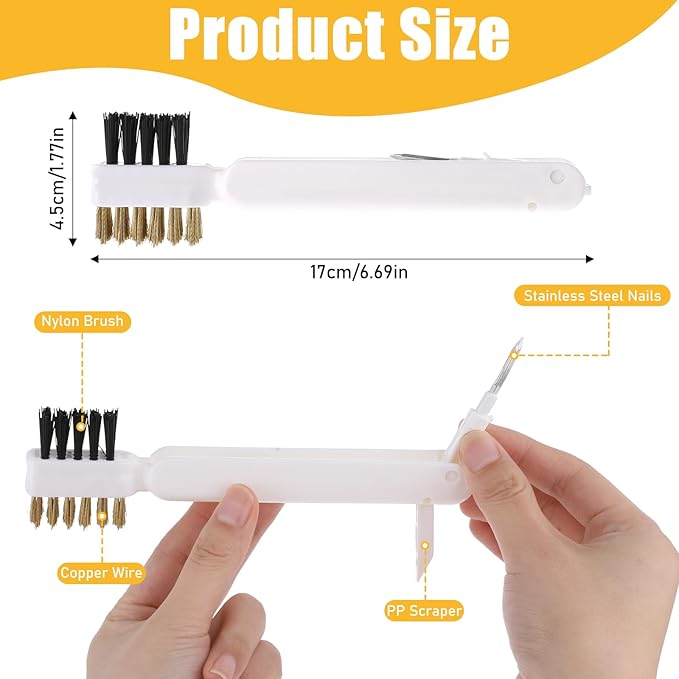 2pcs Kitchen Cleaning Scrub Brush Deep Gas Stove Brass Wire Brushes with Stiff Bristles & Cooktop Scraper Scrubber for Range Hood Grease Grime Rust Cleaner Small Brass Brushes for Pot Pan Household