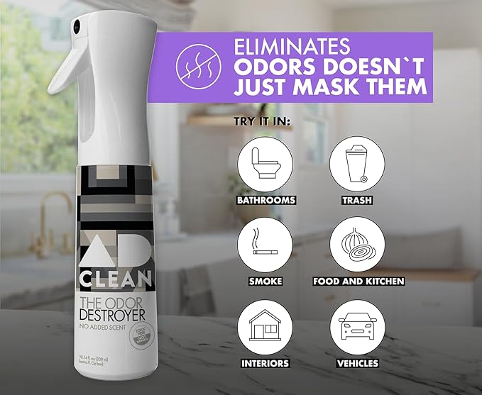 AdClean The Odor Destroyer l Odor Eliminator, No Scent, No Harsh Chemicals l Safe for Pets, People and the Planet l 10.14 fl oz Mist Spray