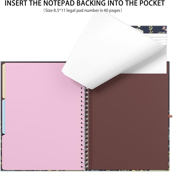 Rimilak Spiral Clipboards Folio with Refillable Lined Notepad, 14.5 x 9.8 In, Hardcover Cover with 5 Interior Pockets, Elastic Band and Pen Loop Series. Cute Stylish Clipfolio, Daisy Flower