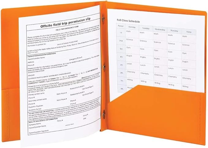 Smead Poly Two-Pocket Folder, Three-Hole Punch Prong Fasteners, Letter Size, Orange, 6 Folders Total (87735)