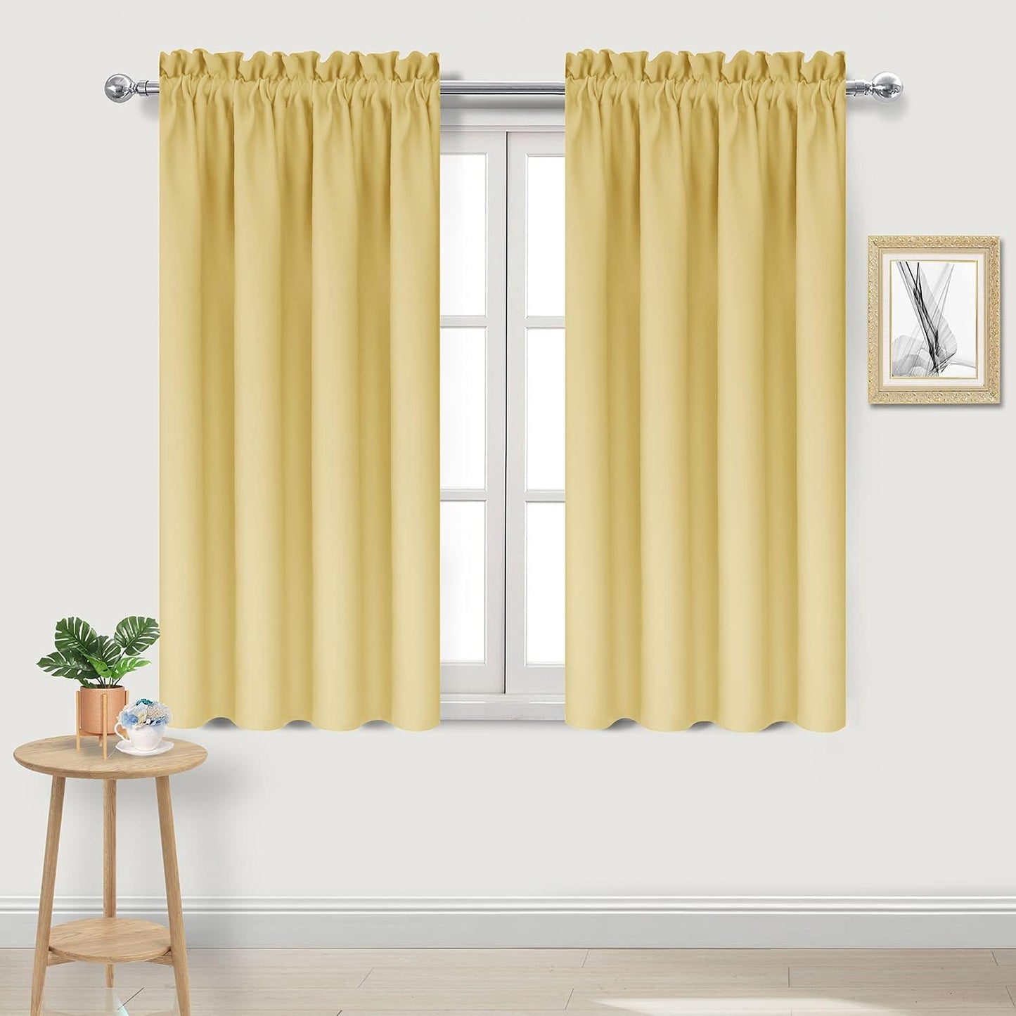 DWCN Blackout Curtains for Bedroom – Rod Pocket Thermal Insulated Noise Reducing Noise Reducing Drapes for Living Room, W 42 x L 45 Inch, 2 Panels, Light Yellow