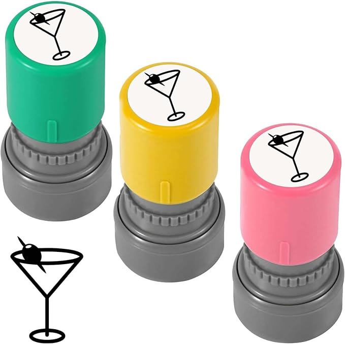 3 Pack Martini Stamp,Self-Inking Cocktaild Drink Stamp, Martini Glass Stamper for Crafting Planners