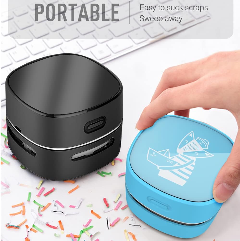 ODISTAR Desktop Vacuum Cleaner, Mini Table dust Sweeper Energy Saving,High Endurance up to 400 mins,360º Rotatable Design for Keyboard/Home/School/Office (Black)