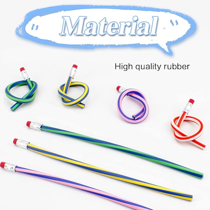 35 Pcs 7 Inch Flexible Soft Pencils, Magic Bend Colorful Stripe for Valentine's Day, Children's Day Gift, Students, Classroom Gifts, Back to School Supplies