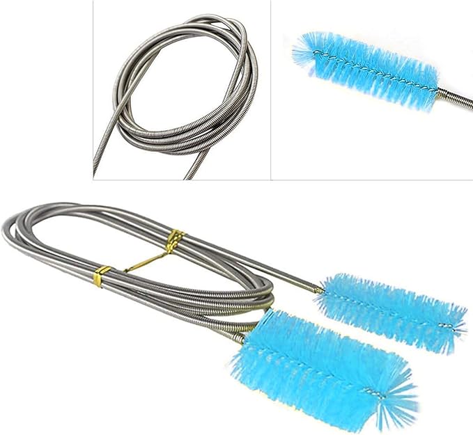 Flexible Drain Brush, Nylon Cleaner Double Ended Elastic Hose Pipe 67-inch and 2 PCS 8.2-inch Straw Cleaning Brush (Blue)