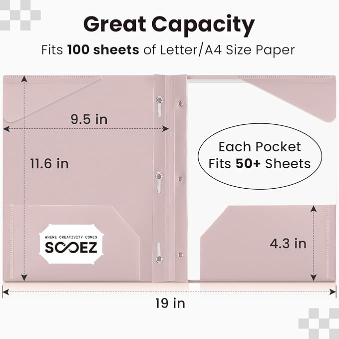 Sooez Folders with Pockets and Prong, 6 Pack, Green Colors, File Folders with Prongs, 2 Pocket Folders Bulk, Plastic Folder for School College Supplies, Aesthetic Nursing Cute School Supplies