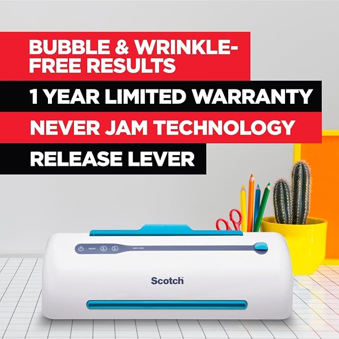Scotch PRO TL906 Thermal,Laminator Machine,1 Laminating Device,White/Blue,Laminate Recipe Cards,Photos,Documents,for Home,Office,or School Supplies,9 in,(Pack of 2)