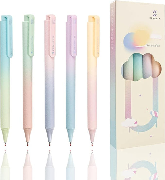 Gel Pens 5-Pack Quick-Dry Smudge-Resistant Ink, Writing Tools for School, Office, Creative Projects | Aesthetic Gift Set for Students/Teachers/Nurses/Professionals (Cotton Cloud)
