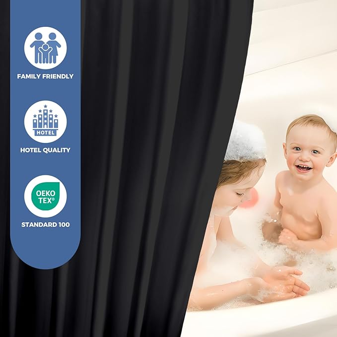 downluxe Waterproof Fabric Shower Curtain Liner, Soft Cloth Shower Liner with 3 Magnets, Machine Washable & Hotel Quality Bathroom Curtain, 70" W x 72" L, Black