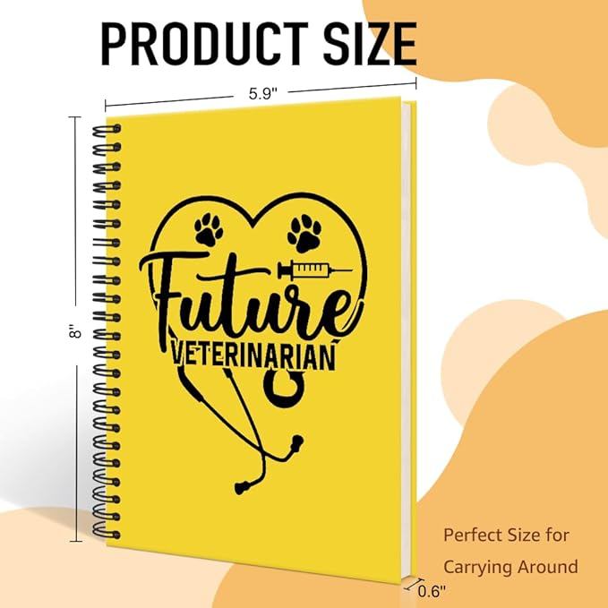 Future Veterinarian Yellow Spiral Horizontal Lines Notebook, Funny Paw Silhouettes Journal Gifts for Future Veterinary Nurse Vet Assistant Animal Lover, Grad Gifts for Veterinary Tech Student