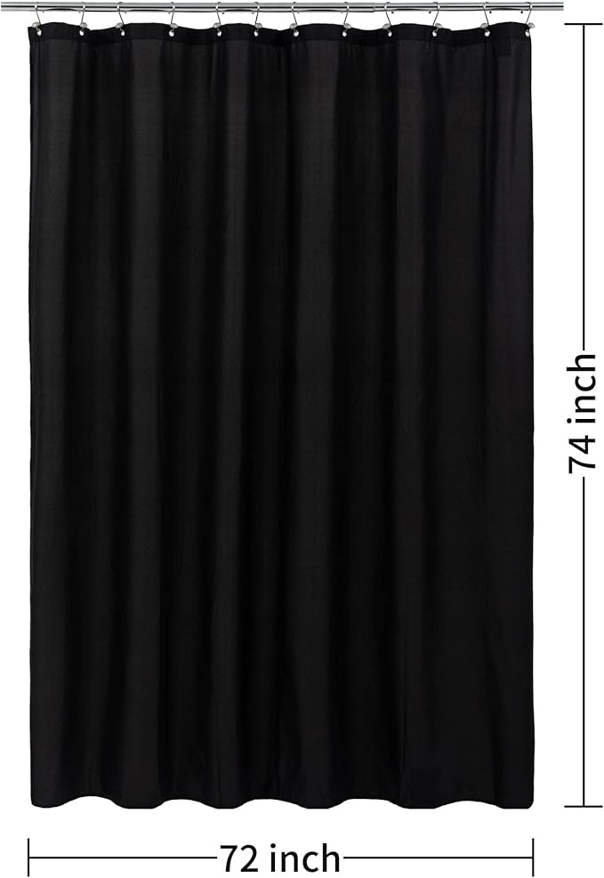 ALYVIA SPRING Long Fabric Shower Curtain Liner Waterproof - 72" x 74", Soft & Lightweight Longer Shower Curtain with 3 Magnets, Machine Washable - 72x74, Black