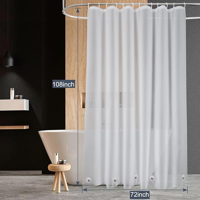 EurCross Extra Long Frosted Shower Curtain Liner 108 inches Length with 5 Bottom Magnets,PEVA Medium Weight Opaque Waterproof Shower Liner 72 x 108 inch