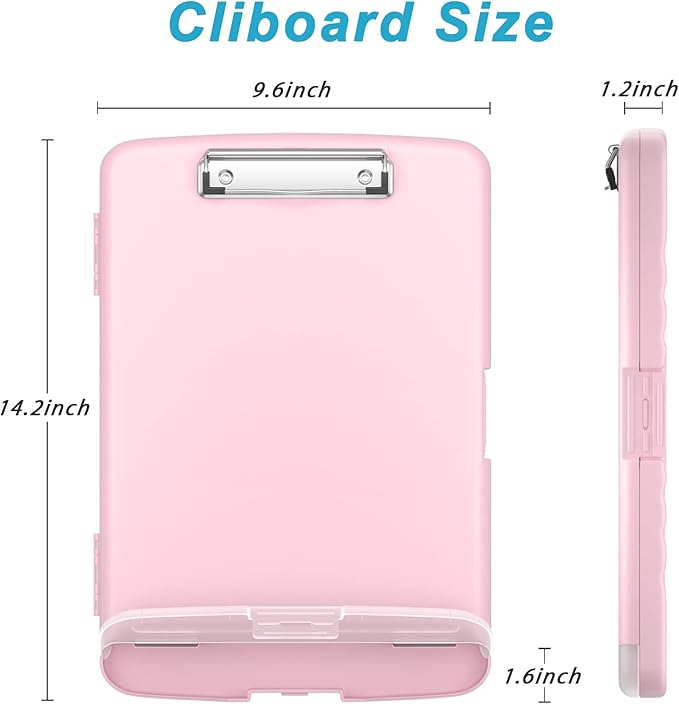 Rimilak Plastic Clipboard with Storage, 8.5 x 11″ High Capacity Folio Nursing Case with Pen Holder, Size 14.2 x 9.6 x 1.2″ Folder Side-Opening for Classroom, Teacher, Student, Smooth Writing, Pink