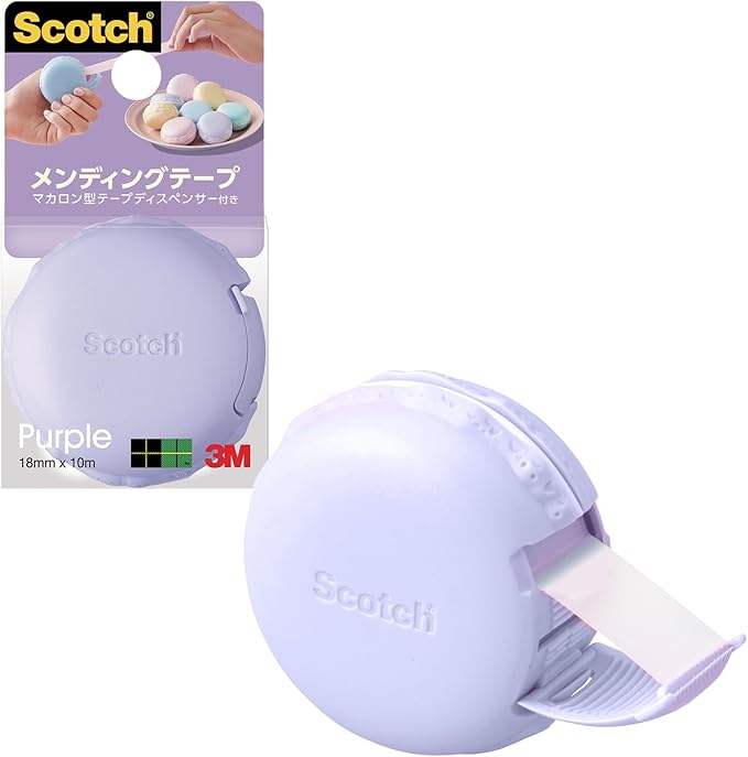 3M Scotch Mending Tape, Macaron Type Tape Dispenser, Purple, 810 MCR-PP, 0.7 in x 98.4 ft (18 mm x 30 m)