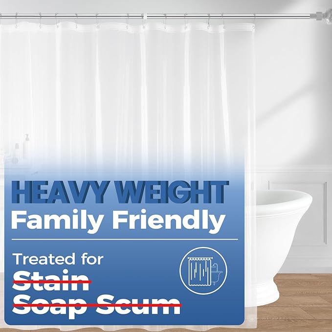 downluxe Set of 3 Clear Shower Curtain Liner, PEVA Heavy Duty Plastic Shower Liner with 3 Magnets, 72" x 72" Waterproof Bathroom Curtain