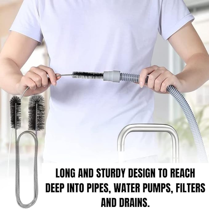Flexible Drain Cleaning Brush (72" Long) for Drains, Bottles, Bathroom Sink, Bathtub, Shower, and Kitchen Sink, Heavy-Duty Double Ended Nylon with Elastic Hose, Bathroom Cleaning Supplies, Purple
