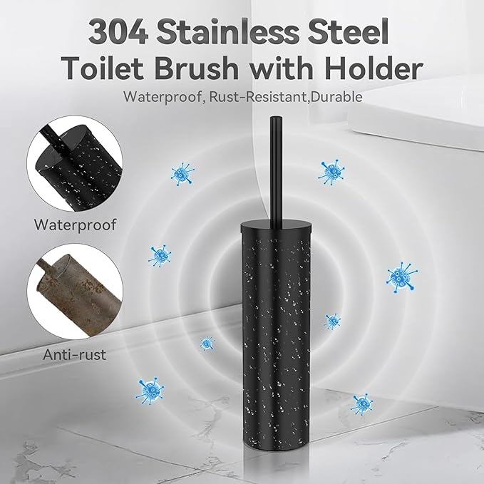 DOWRY Toilet Brush and Holder for Bathroom Storage Organization Deep Cleaning Covered Brush Cleaner Black Toilet Brush with 2 Brush Holders,Black Round 2PCS