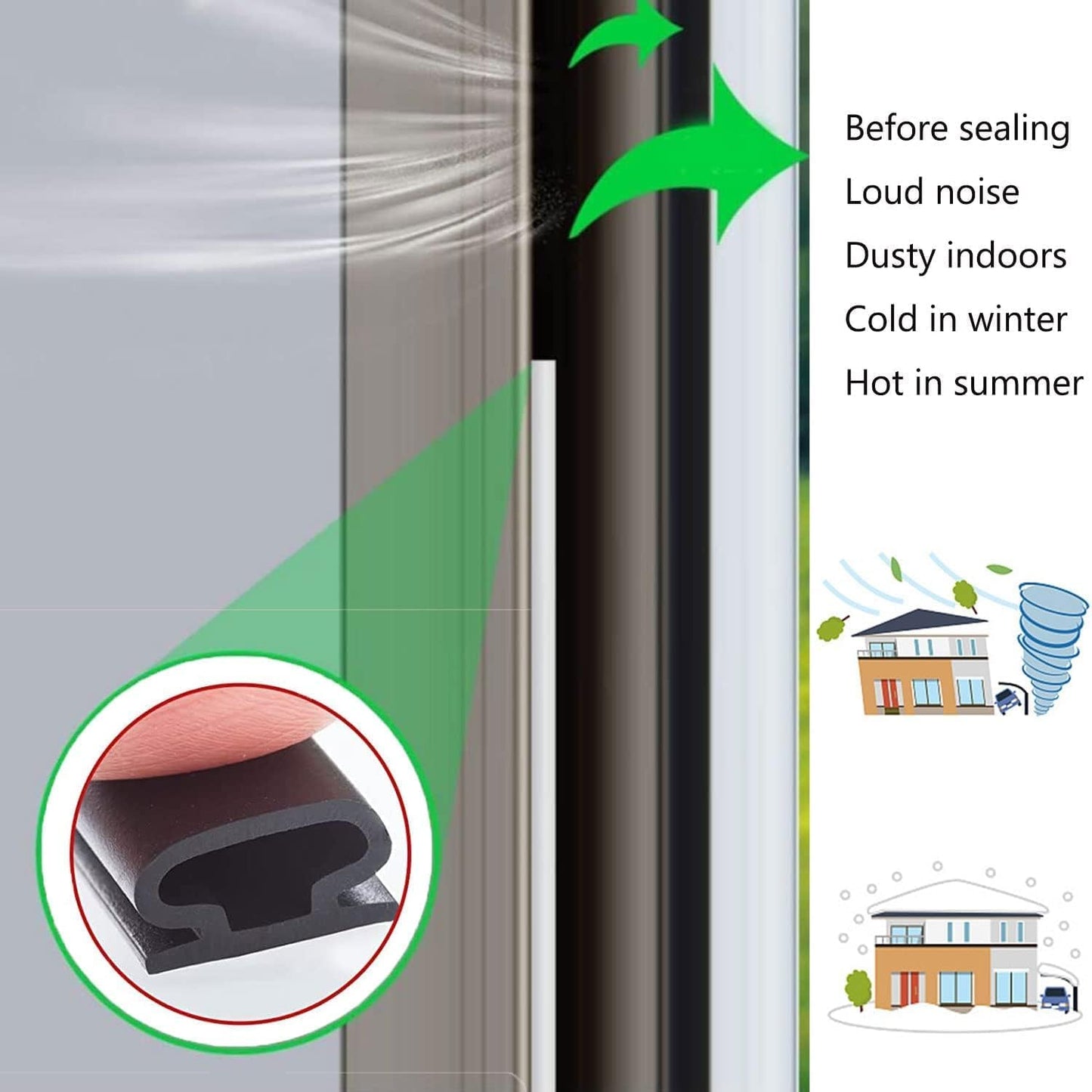 Black Rubber Weather Stripping Door Seal Strip, D Shape Door Rubber Weather Seal Strip, Self-Adhesive Door Weatherstripping Soundproofing Door Seal Strip for Windows (33 feet, White),(pundin-1)