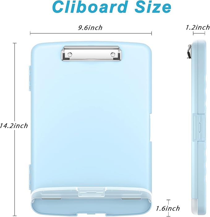 Rimilak Plastic Clipboard with Storage, 8.5 x 11 High Capacity Folio Nursing Case with Pen Holder, Size 14.2 x 9.6 x 1.2″ Folder Side-Opening for Classroom, Teacher, Smooth Writing, Light Blue