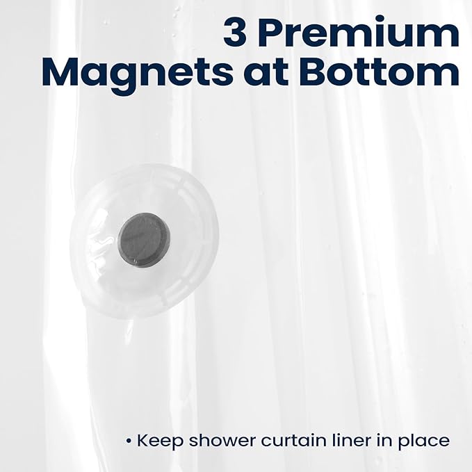 downluxe Set of 3 White Shower Curtain Liner, PEVA Lightweight Plastic Shower Liner with 3 Magnets, 72" x 72" Waterproof Bathroom Curtain