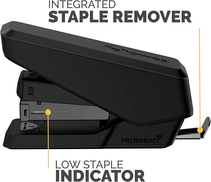 Fellowes LX840 EasyPress Office Stapler, Effortless One-Touch Small Stapler for Classroom, Home and Office, Holds Half Strip of Staples, 25 Sheet Capacity, Black