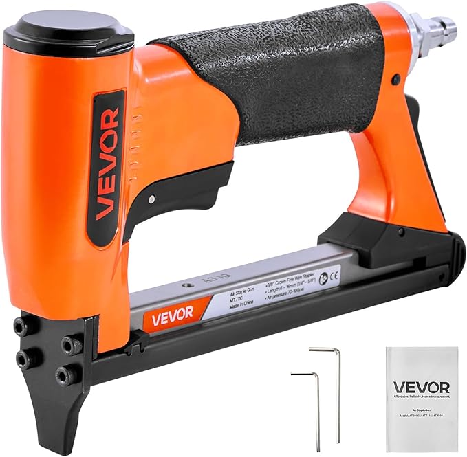 VEVOR Pneumatic Staple Gun, 22 Gauge Air Upholstery Stapler for 71 Series Fine Wire Staples 3/8" Crown 1/4"-5/8" Length, Max 180PCS Loading Air Staple Gun for Upholstering, Woodworking, DIY Projects