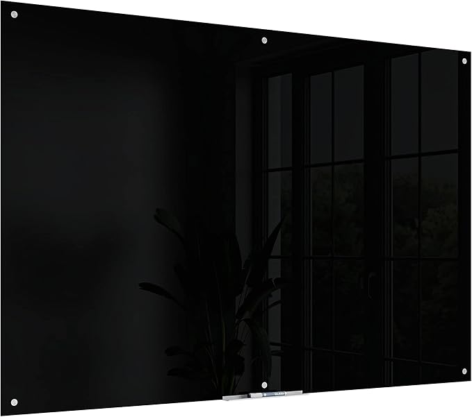 U Brands Glass Non-Magnetic Dry-Erase Board, 72" X 48" Inches, Black Surface, Frameless