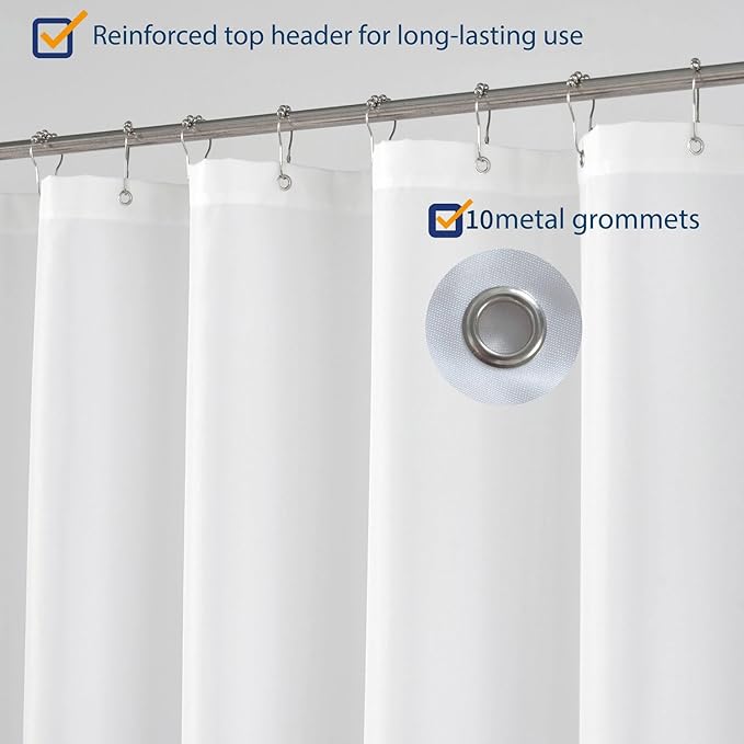 N&Y HOME Fabric Shower Curtain Liner 60 x 72 inches Bath Stall Size, Hotel Quality, Washable, Water Repellent, White Bathroom Curtains with Grommets, 60x72