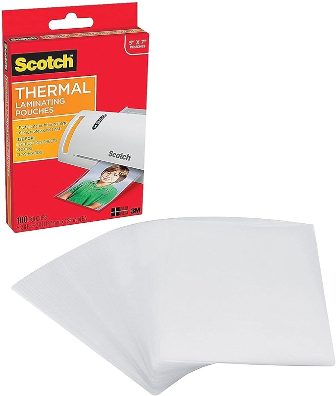 Scotch Thermal Laminating Pouches 5x7-inch, 5 Mil., Clear 100/PK