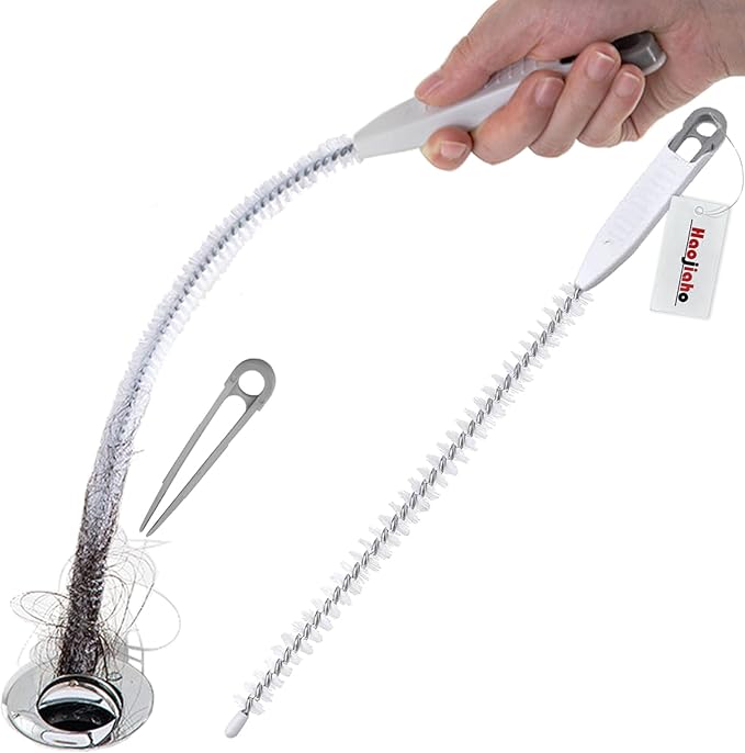 Upgraded Sink Drain Overflow Cleaning Brush, 23.6" Sewer Drain Brush, Bendable Long Pipe Cleaners, Household Sewer Hair Catcher with Cleaning Forceps
