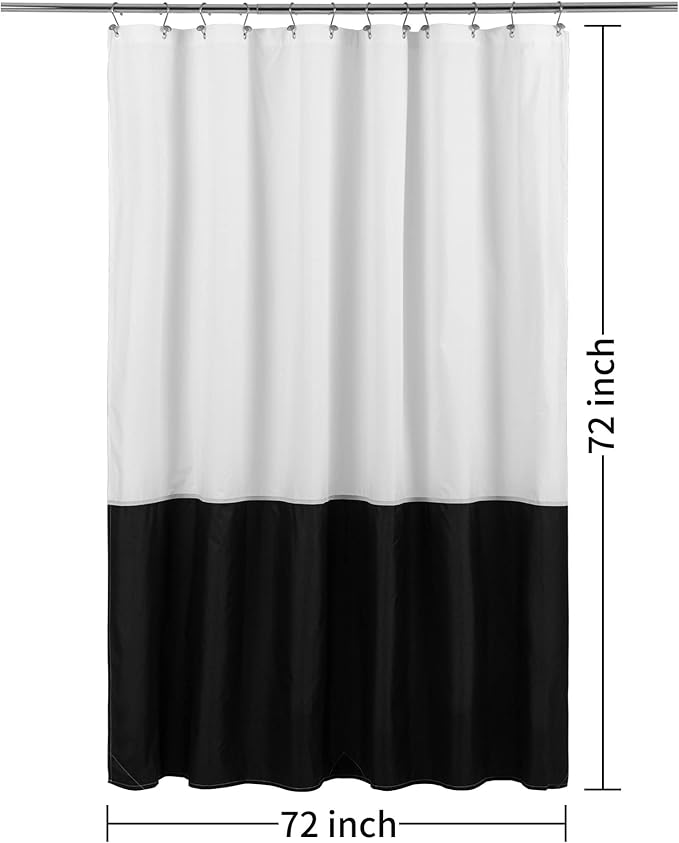 Waterproof Fabric Shower Curtain Liner - Soft & Light-Weight Cloth Shower Curtain with 3 Bottom Magnets, Hotel Quality & Machine Washable - Standard Size 72x72, Color Block Black and White