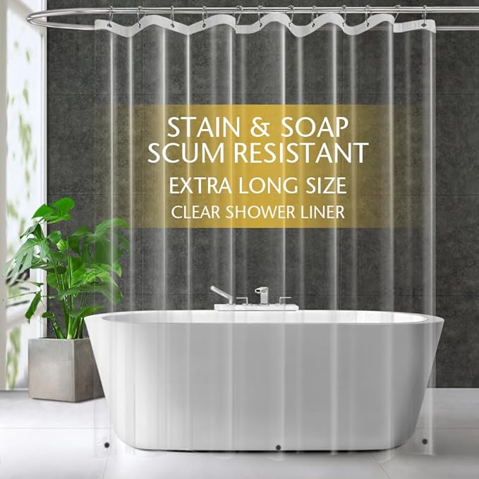 Extra Long Clear Plastic Shower Curtain Liner - Lightweight 72" x 92" Transparent Bathroom Shower Showroom Curtain Liner with Rustproof Metal Gromments and Weighted Magnet