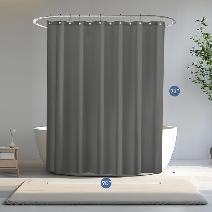 downluxe Waterproof Fabric Shower Curtain Liner, Soft Cloth Shower Liner with 3 Magnets, Machine Washable & Hotel Quality Bathroom Curtain, 70" W x 72" L, Dark Grey