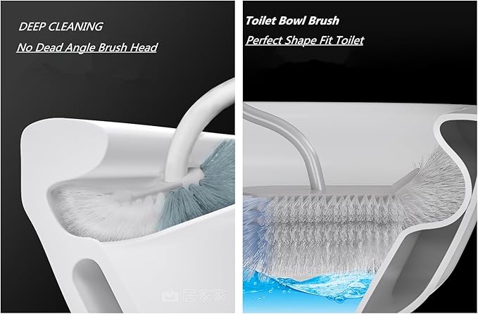 2Pcs Curved Toilet Bowl Brush Without Holder for Bathroom Deep Cleaning, Toilet Brush Durable Under The Rim Household Cleaning Brushes (Gray+White)