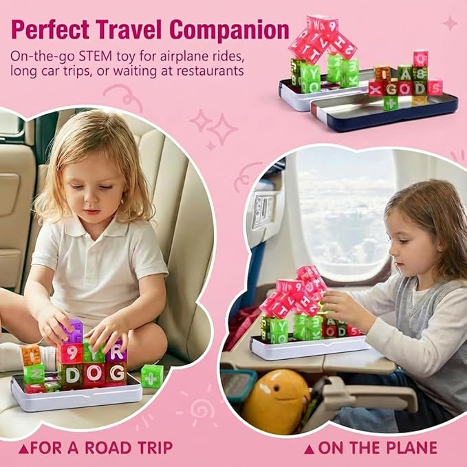 Magnetic Alphabet Blocks 40pcs - Educational STEM Learning Toys for Kids 3-8 | Portable Travel Letter Number Math Kit | Montessori Preschool Gifts Boys Girls