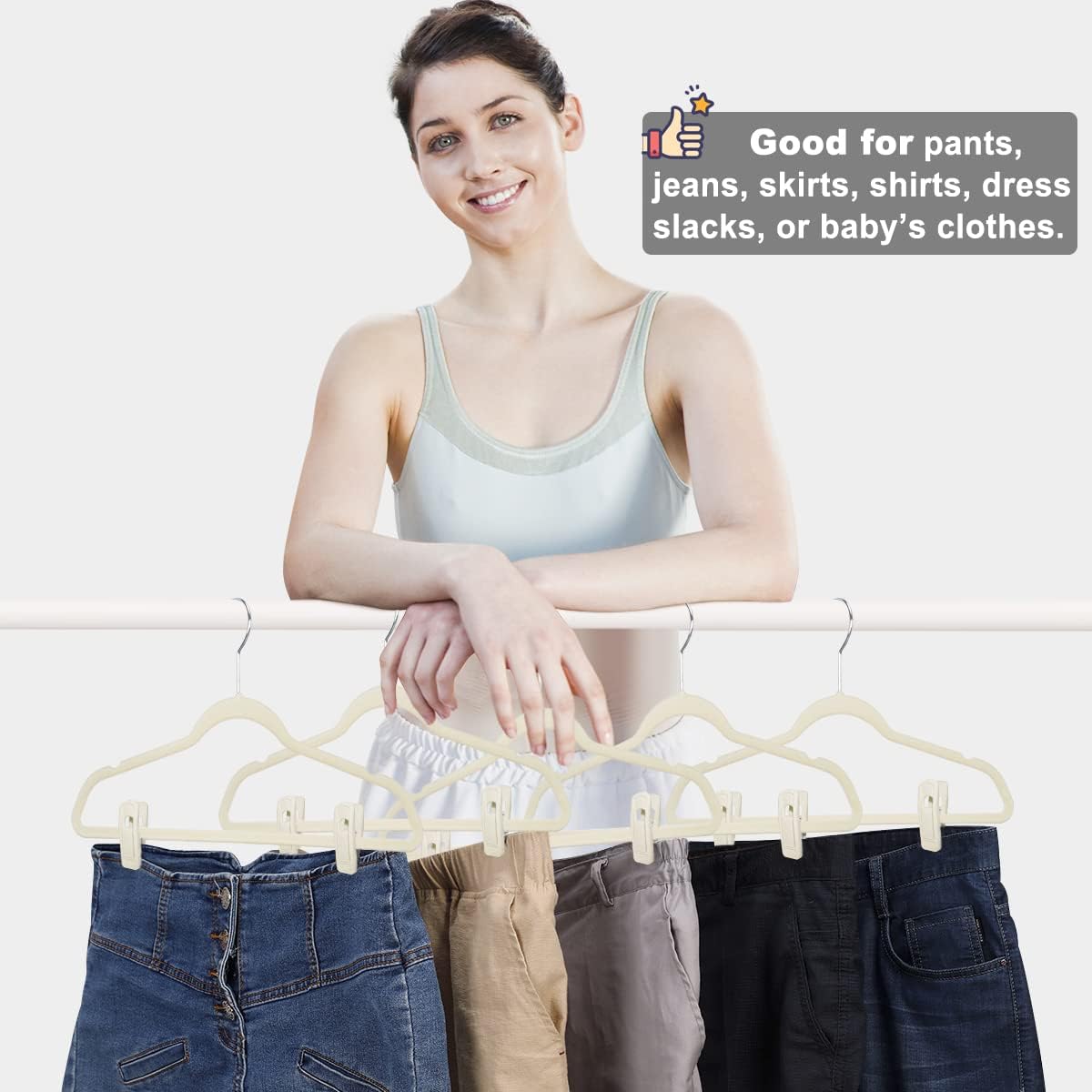 Velvet Hanger Clips - 40 PCS Beige Non-Slip Velvet Clips for Pants, Suits & Skirts