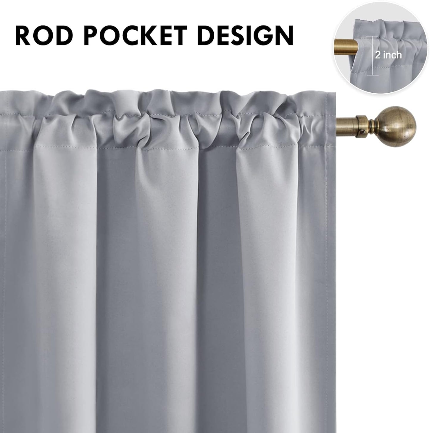 DWCN Blackout Curtains Room Darkening Thermal Insulated Bedroom Curtains Window Curtain Panels, 42 x 54 inches Long, Set of 2 Silver Grey Rod Pocket Drapes